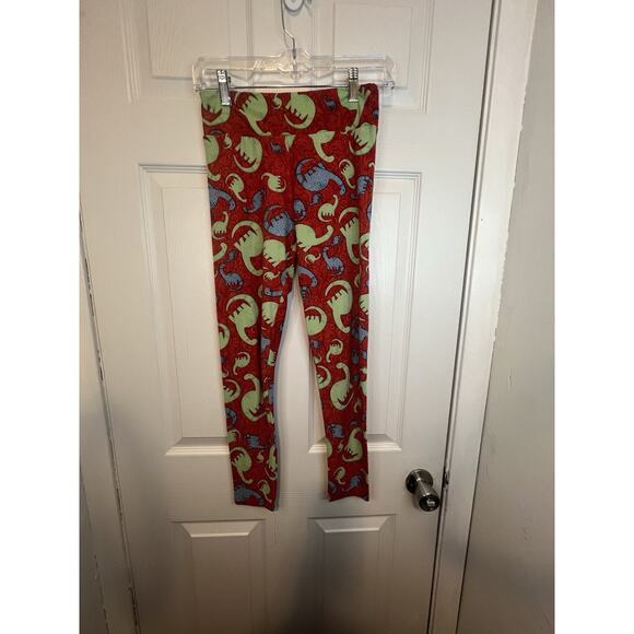 LulaRoe unicorn One Size Red DinosaurThemed Leggings Size 2-12 - Picture 2 of 8